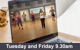 Image of Zoom walking at home. One of our fun online fitness sessions. Join in.