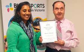 Image of Maurice Gleeson OAM receives the Higgins Community Spirit Award.